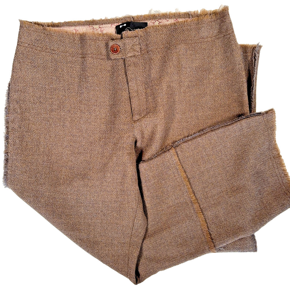 Rutzou Rützou Wool Fringe Pants Womens EU 40 Brown Tweed Lined Cropped Straight